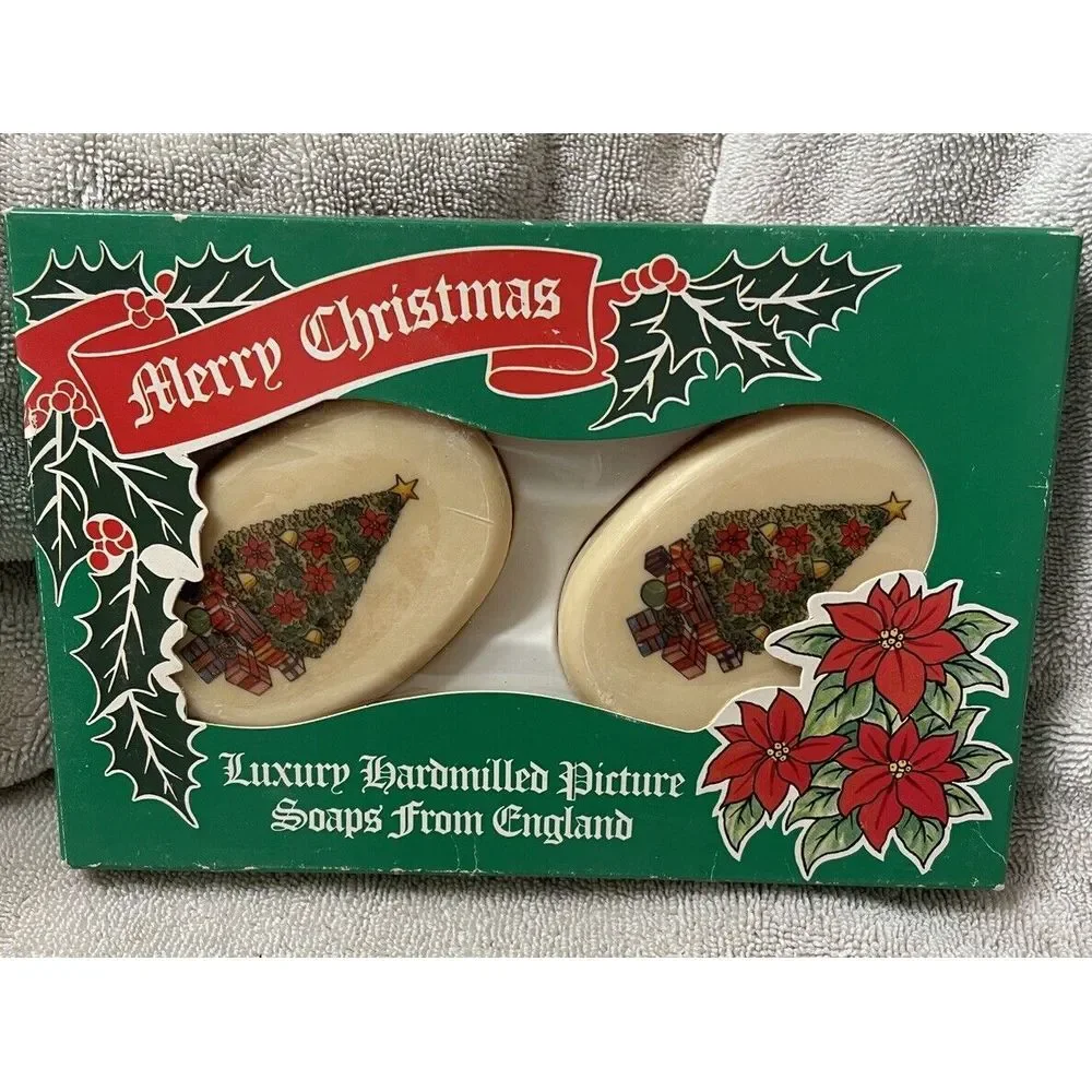Luxury Hand Milled Picture Soaps England Merry Christmas Trees New Box England